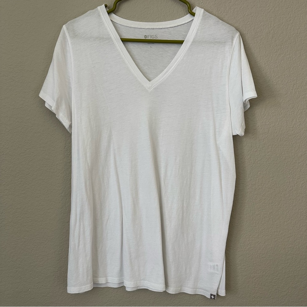 FIGS White V-Neck Tee